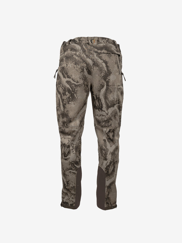 Stretch knit lower leg panels for custom lower fit with adjustment tabs on lower hem