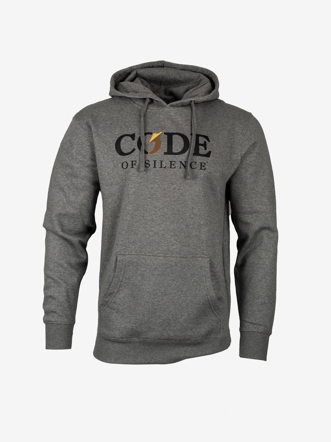 Dialed-In Lyfestyle Hoodie in charcoal heather grey, front view with the chest logo and kangaroo pocket.