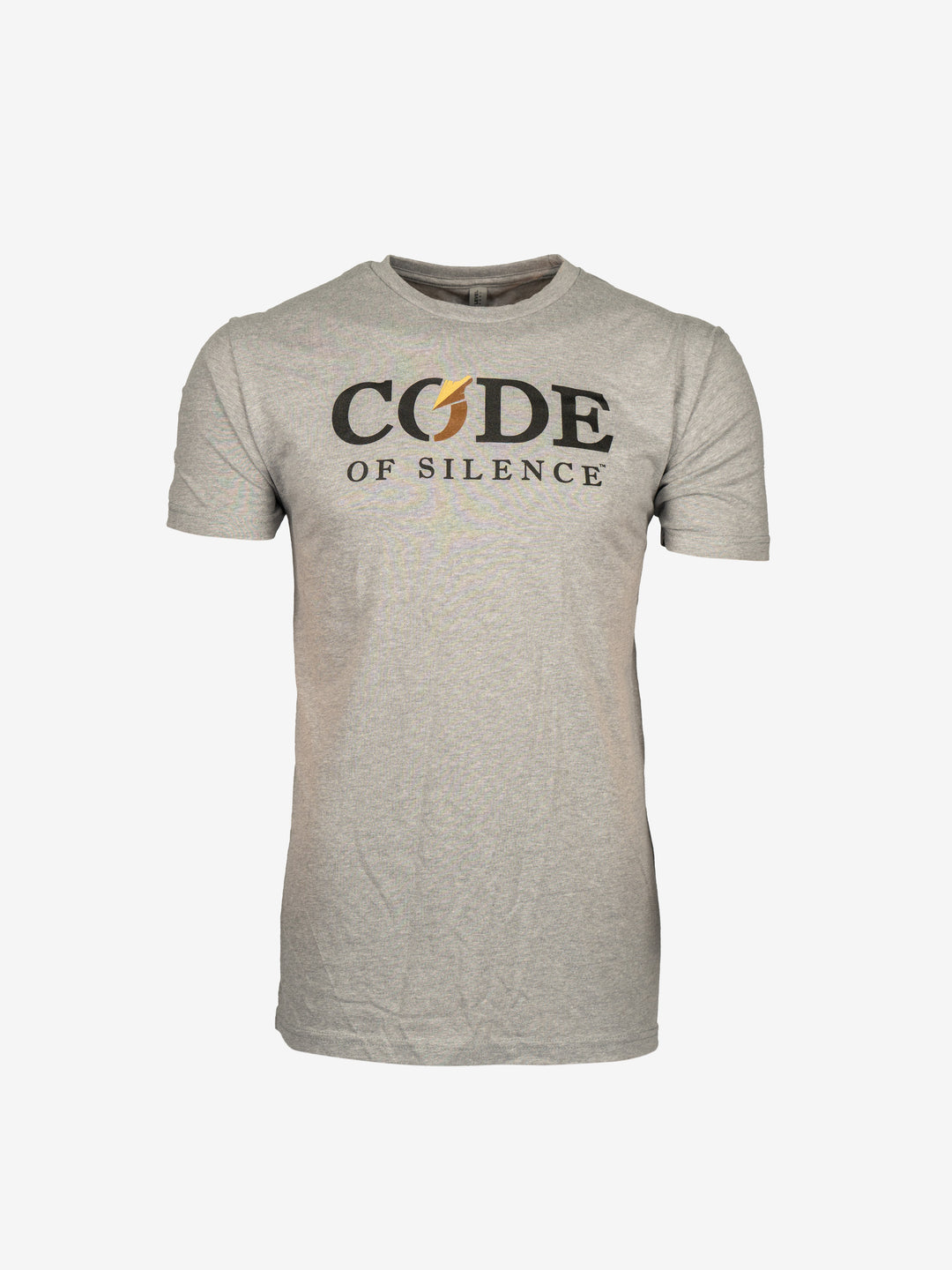 Code of Silence Dialed In Range Tee in light grey heather, front view with the Code of Silence logo across the chest.