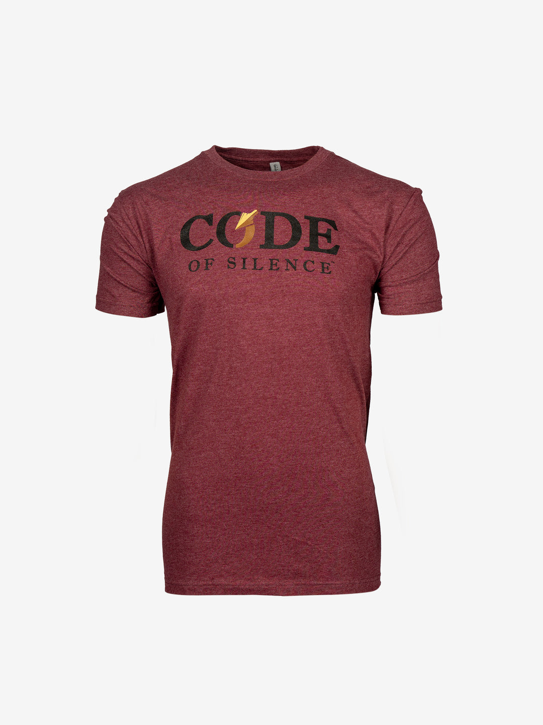 Code of Silence Dialed In Range Tee in heather maroon, front view with the Code of Silence logo across the chest.