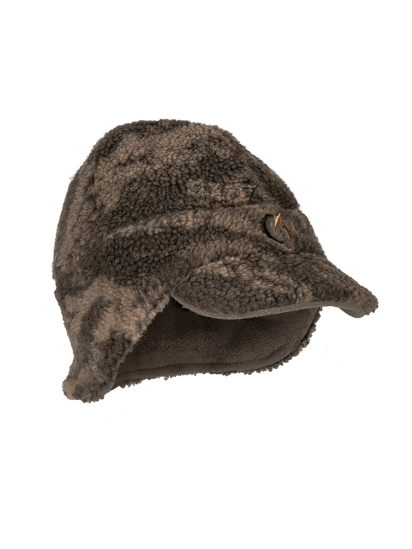 Code of Silence VTSsystems2 Cap in tonal camo, side view with the ear flaps down and the fleece lining visible