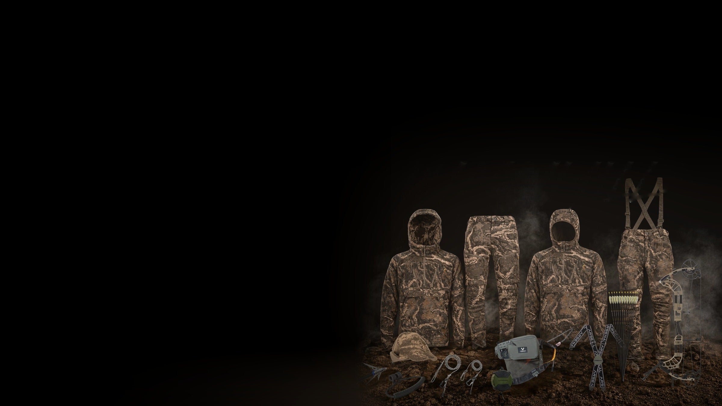 Best in Bowhunting Sweepstakes prize gear laid out on a dark background