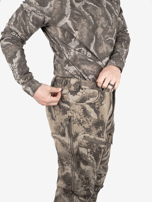 Side tab adjustable banded waist with button front and 7 belt loops