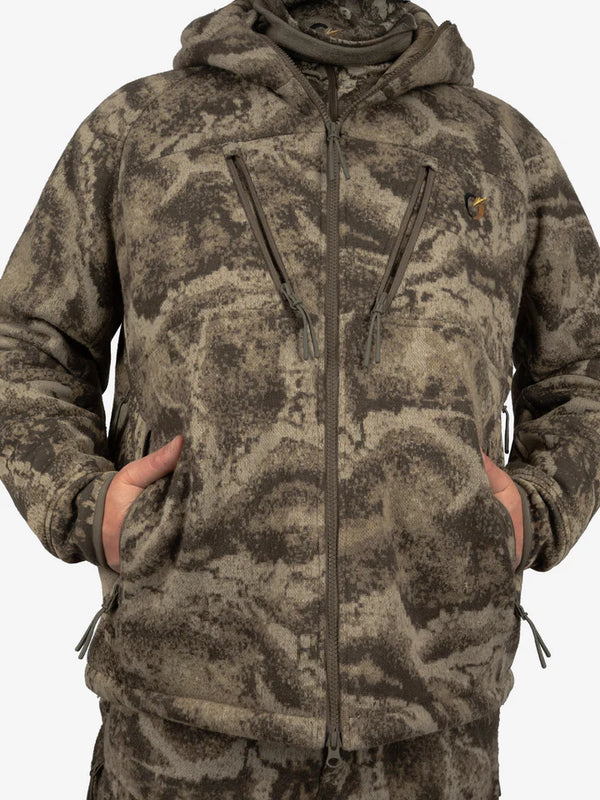 Lined zippered hand pockets with internal cuff and dual chest pockets