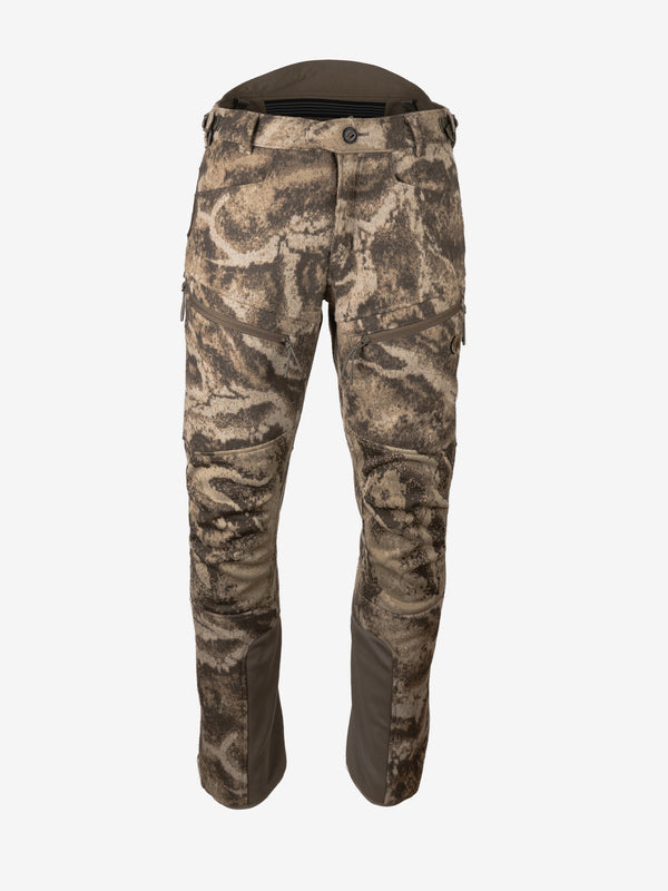 RiverWolf Systems Pant seen from the front, showing the button waistband, angled zip thigh pockets and reinforced lower cuffs.