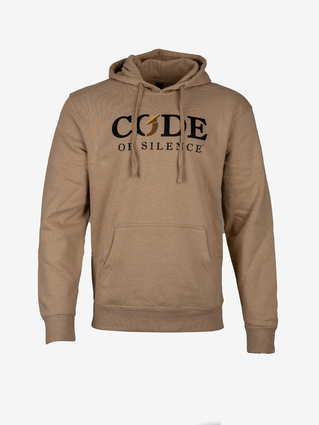 Dialed-In Lyfestyle Hoodie in tan, front view with the chest logo and kangaroo pocket.