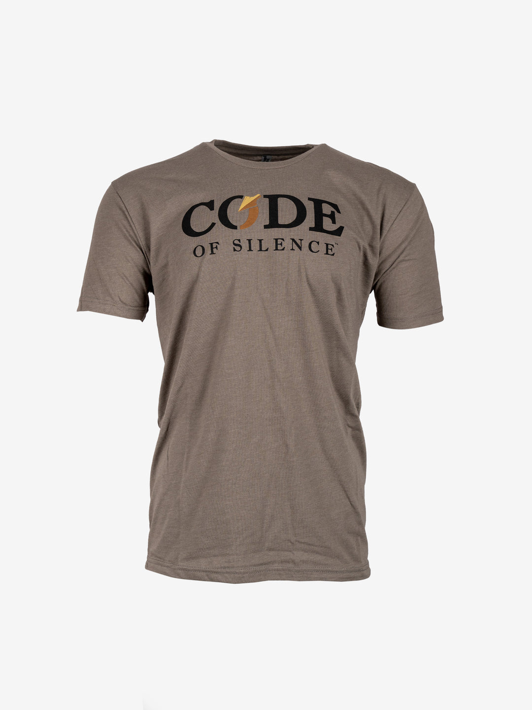 Code of Silence Dialed In Range Tee in taupe brown, front view with the Code of Silence logo across the chest.